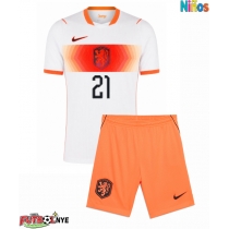 Camiseta Países Bajos Frenkie de Jong #21 Visitante Equipación para niños Mundial 2026 manga corta (+ pantalones cortos)